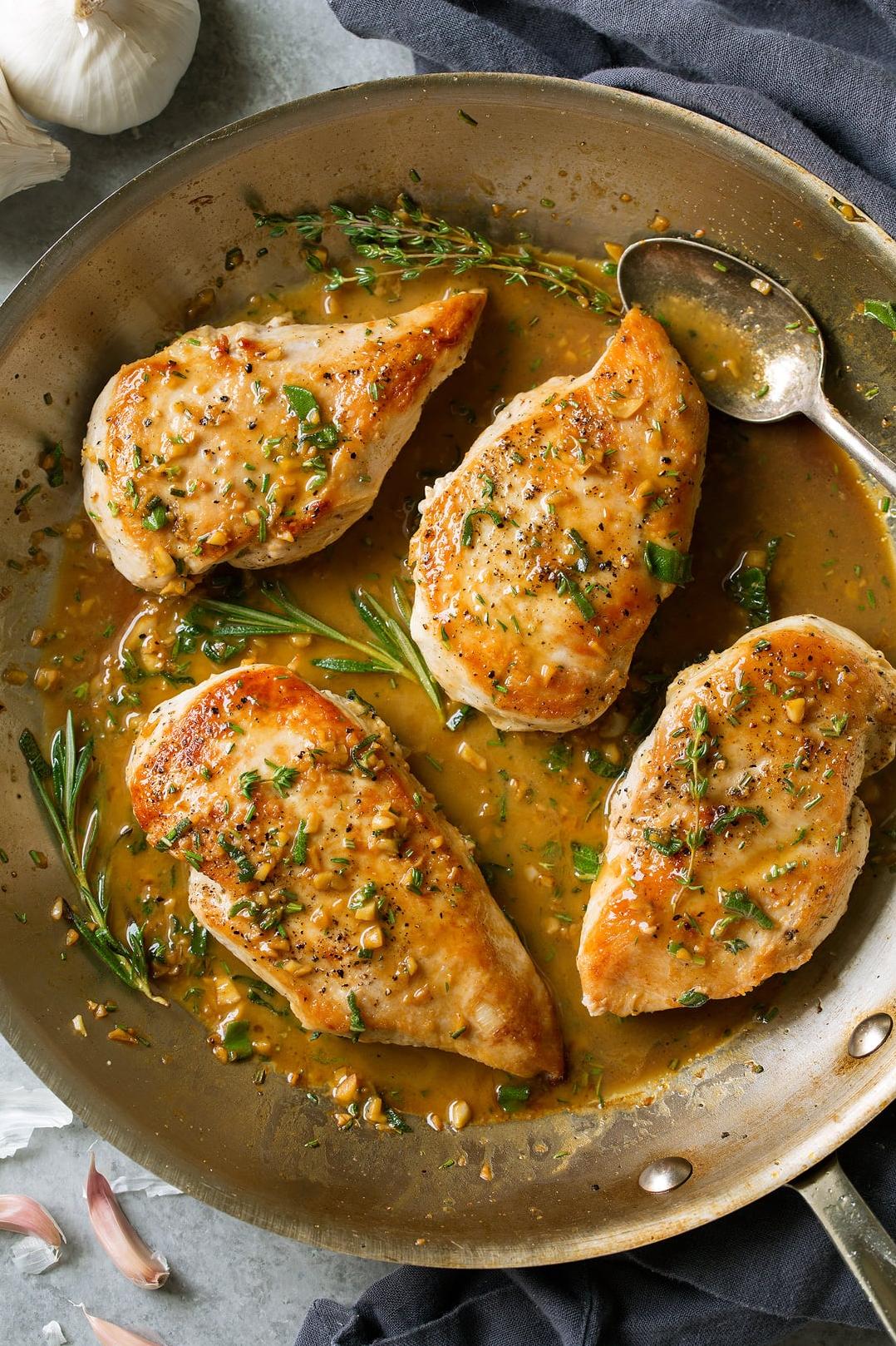 A dish that screams elegance: Sauteed Chicken Breasts in Butter With Brown Wine Sauce.