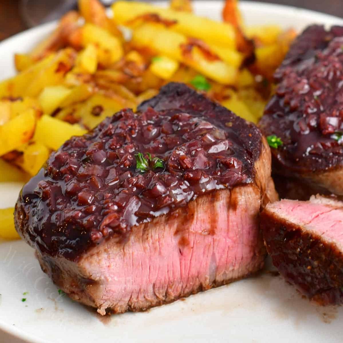  A glass of red wine can elevate any meal, but this steak takes it to the next level.