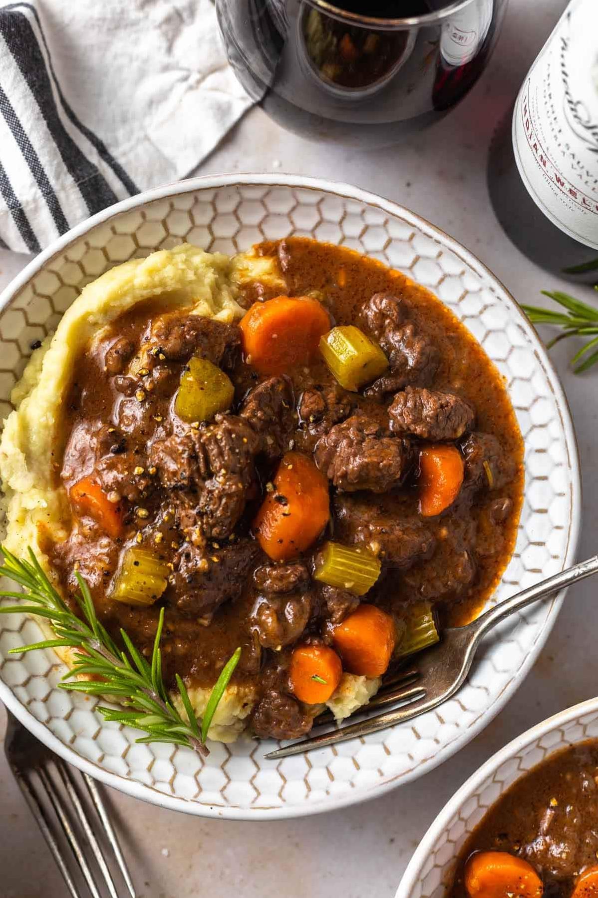  A hearty bowl of beef stew is the ultimate comfort food on a cold day.