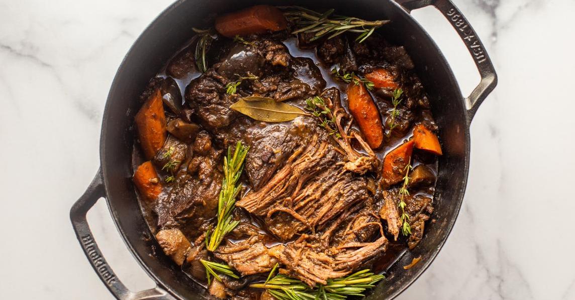  A marriage of flavors - tender roast simmered in red wine.