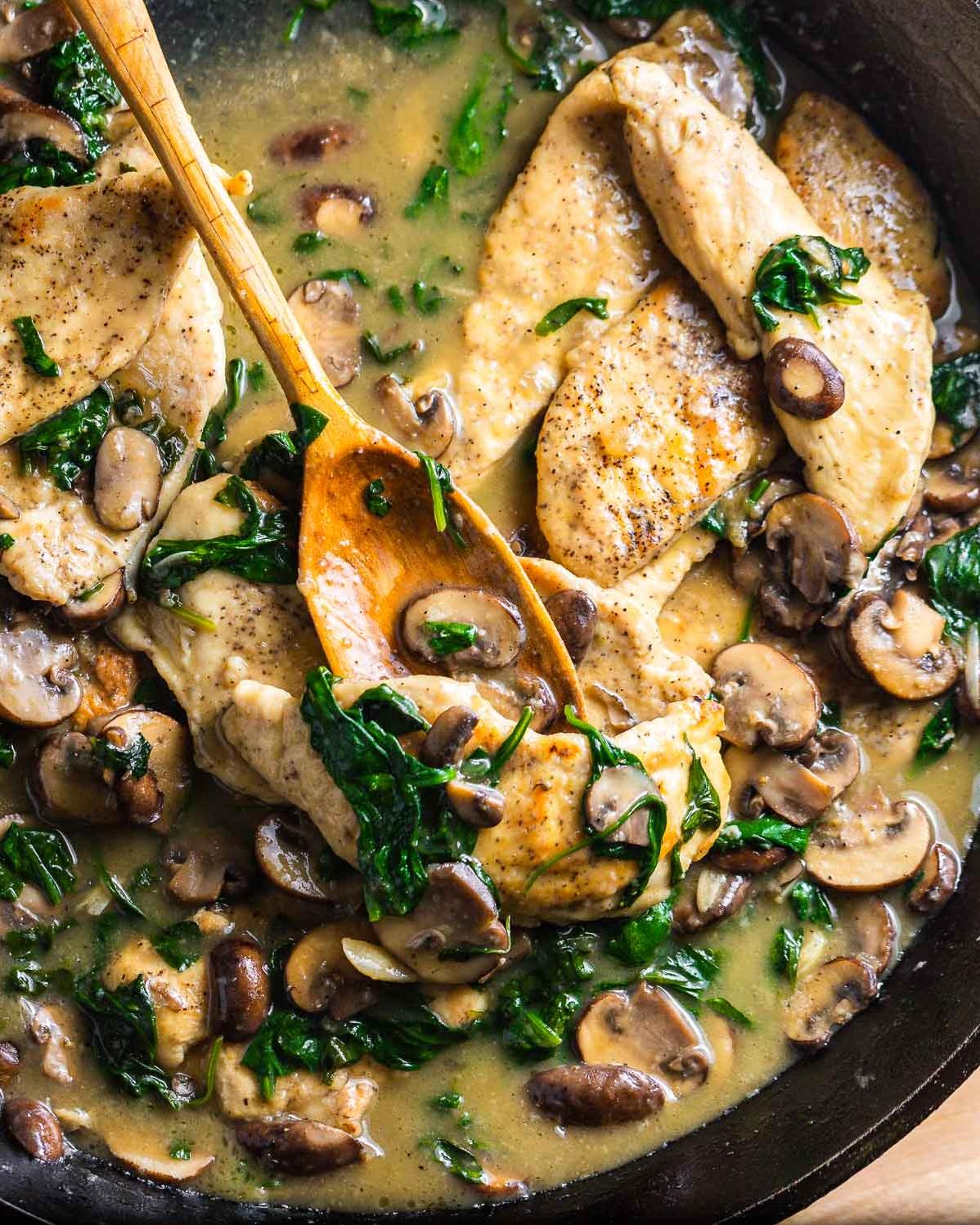  A match made in heaven: red wine, chicken, and spinach.