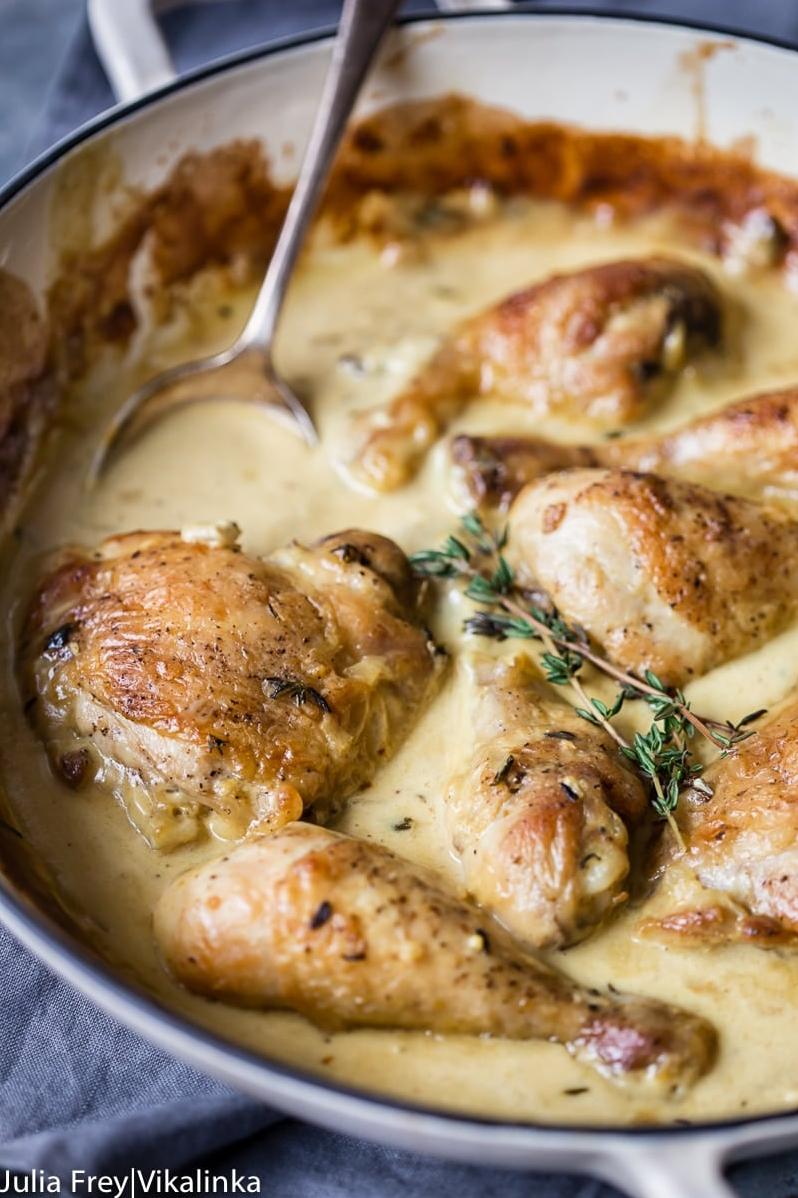  A tangy and creamy white wine mustard sauce that complements any type of chicken.