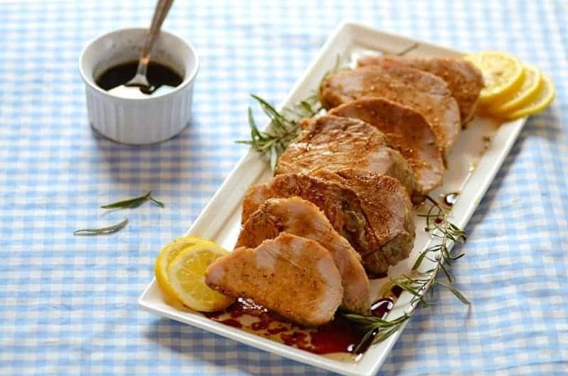  A tender pork loin beautifully coated with a bold wine sauce that will tantalize your taste buds.