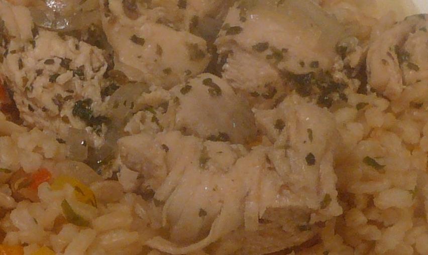 Aromatic herbs and succulent chicken in a white wine sauce.
