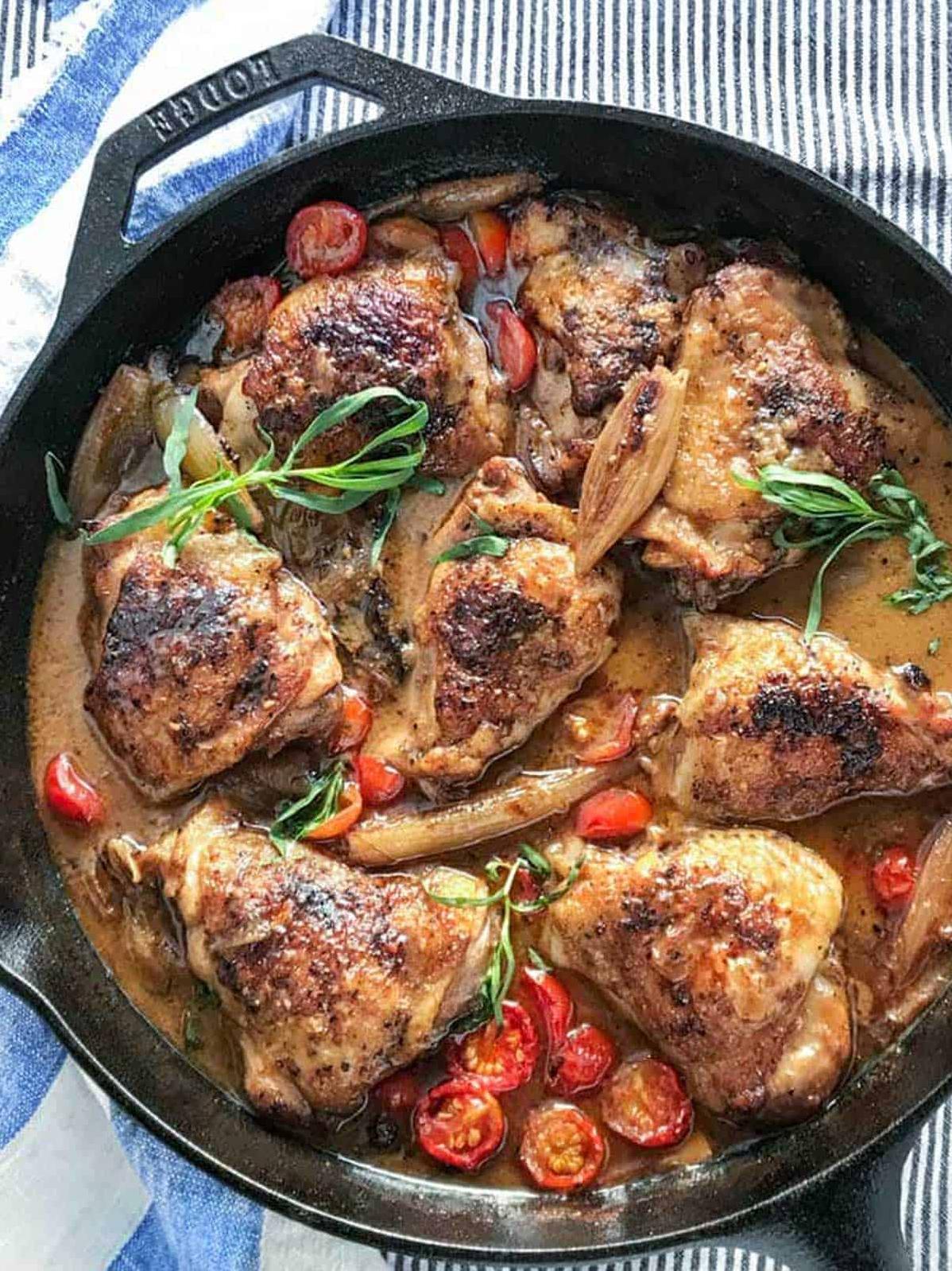  Aromatic white wine blends perfectly with the flavors of the chicken and shallots.