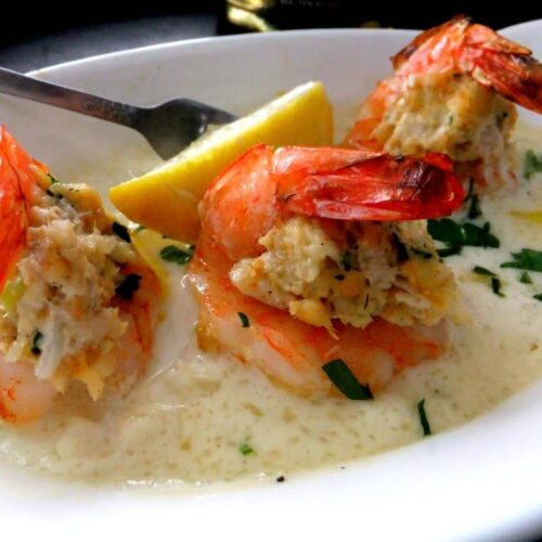 Baked Shrimp Stuffed W Lump Crab Meat & Champagne Sauce