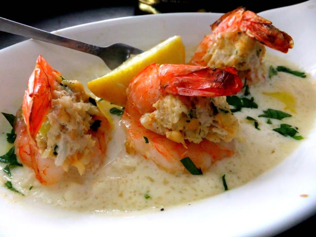 Baked Shrimp Stuffed W Lump Crab Meat & Champagne Sauce