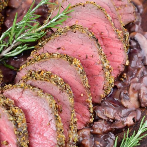 Beef Tenderloin With Mushrooms, Onions and Reduced Wine Sauce