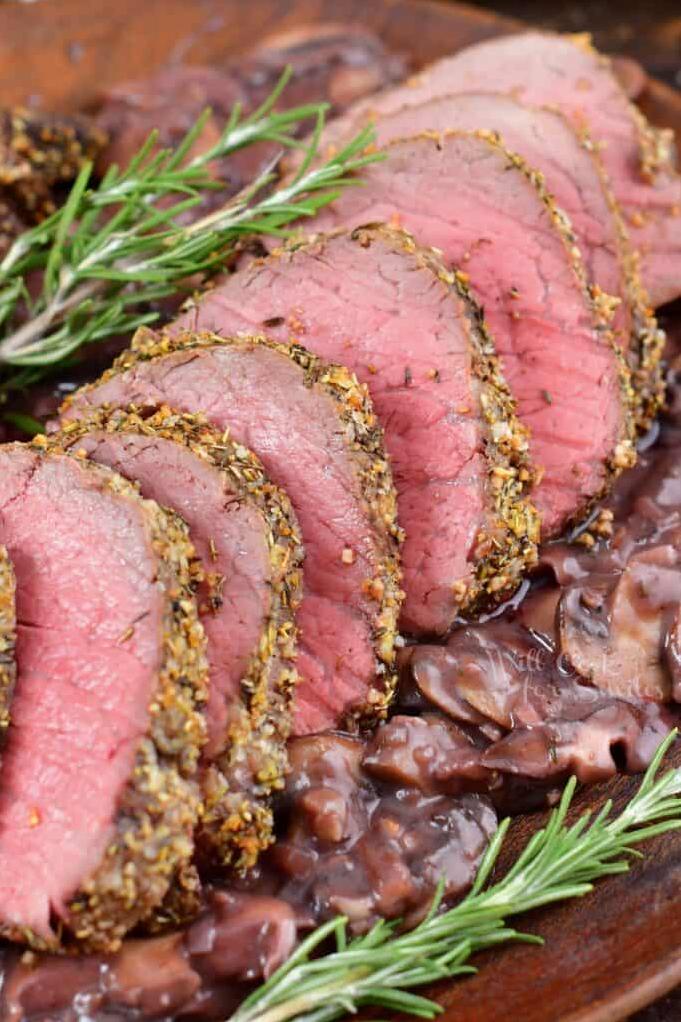  Bring your steak game to the next level with this perfect beef tenderloin recipe, paired with mushrooms and onions, in a rich and smoky red wine sauce.