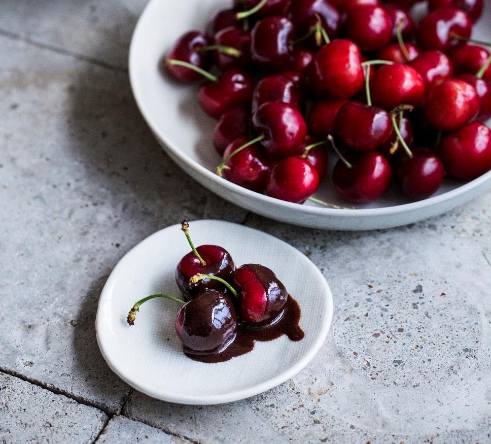 Decadent cherries in a Pinot Noir reduction