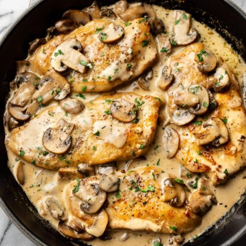 Chicken and Mushrooms in a White Wine Sauce