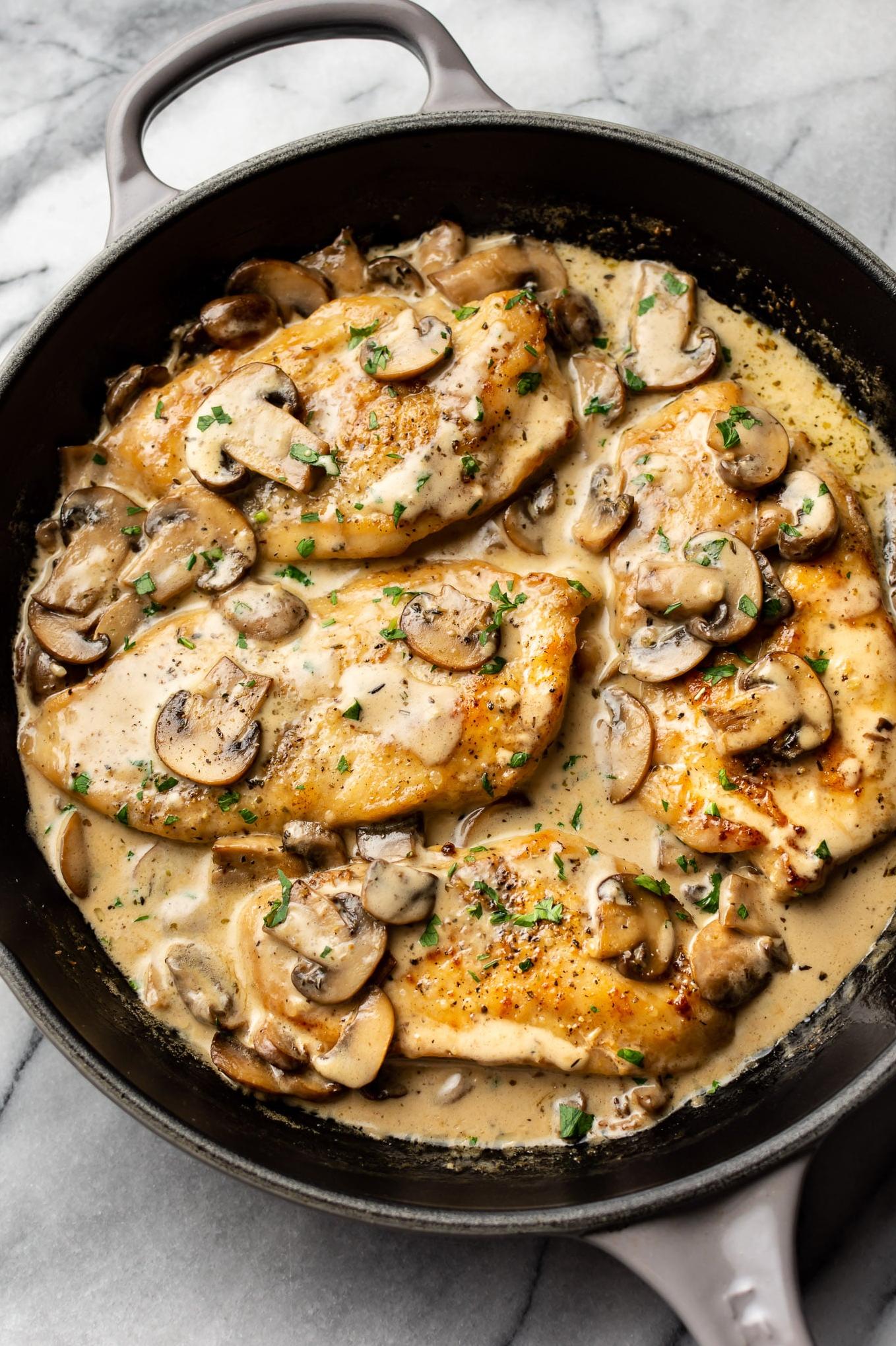 Chicken and Mushrooms in a White Wine Sauce