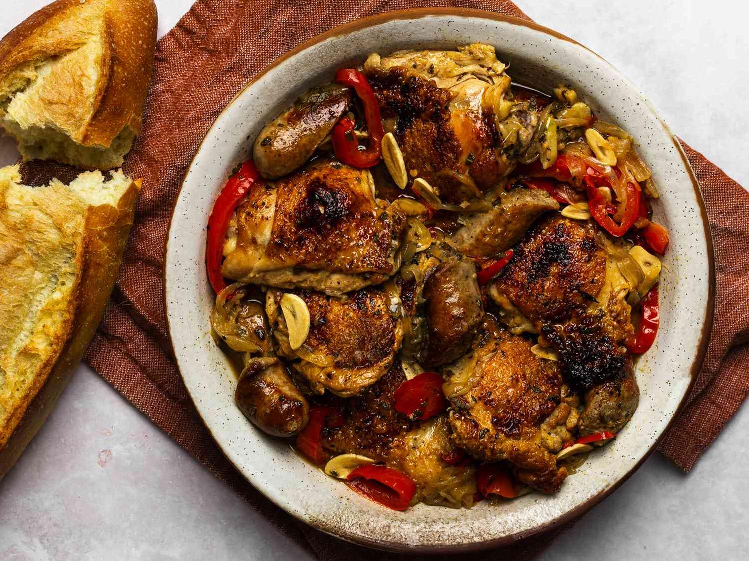 Chicken and sausage with wine, because everything tastes better with wine!