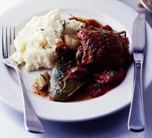 Chicken Casserole With Red Wine, Ham & Peppers