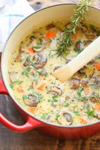 Chicken Soup with Portobello Mushrooms and Red Wine