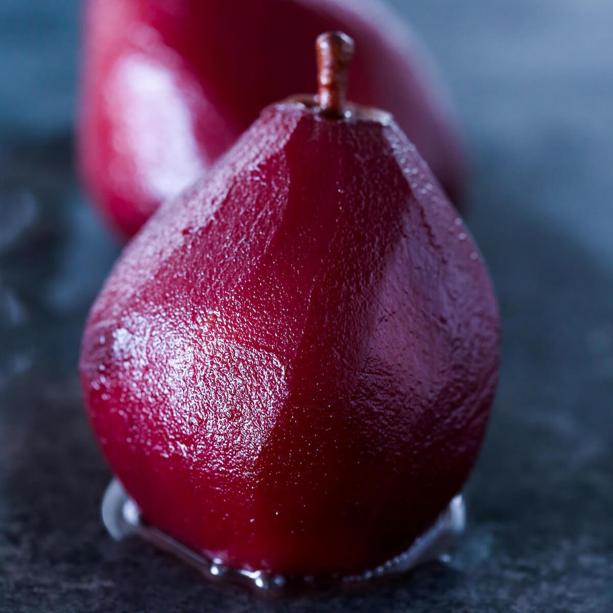  Comice Pears in spicy red wine make a perfect dessert.