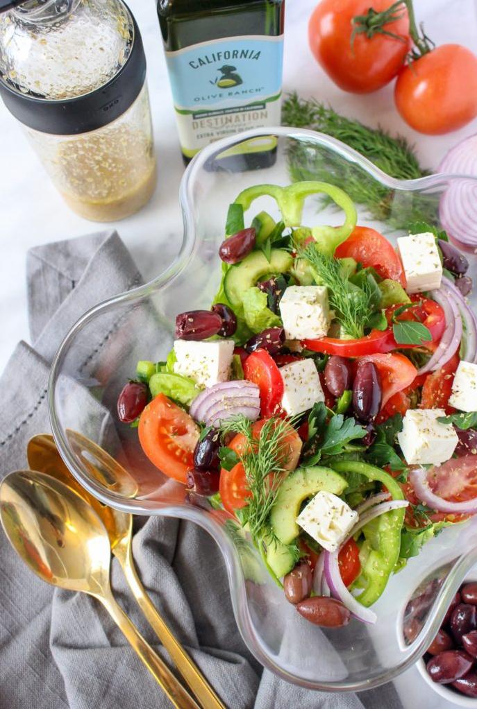  Crisp cucumbers and juicy tomatoes make this Greek salad pop!
