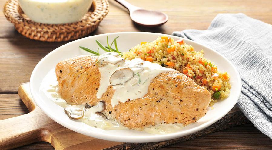  Decadent turkey cutlets smothered in a velvety mushroom wine sauce