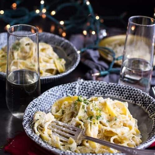  Fettuccini bathed in a bubbly champagne sauce