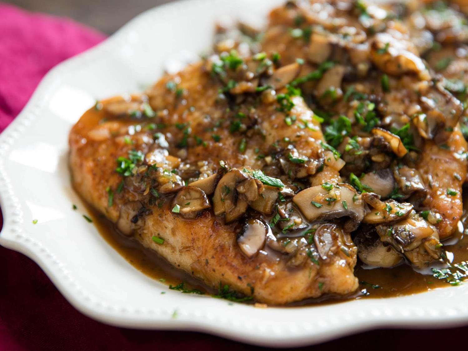  Get ready to impress your taste buds with this succulent herb roasted chicken paired with wild mushroom and Marsala wine!