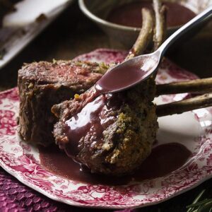 Herb-Coated Lamb With Port-Red Wine Sauce