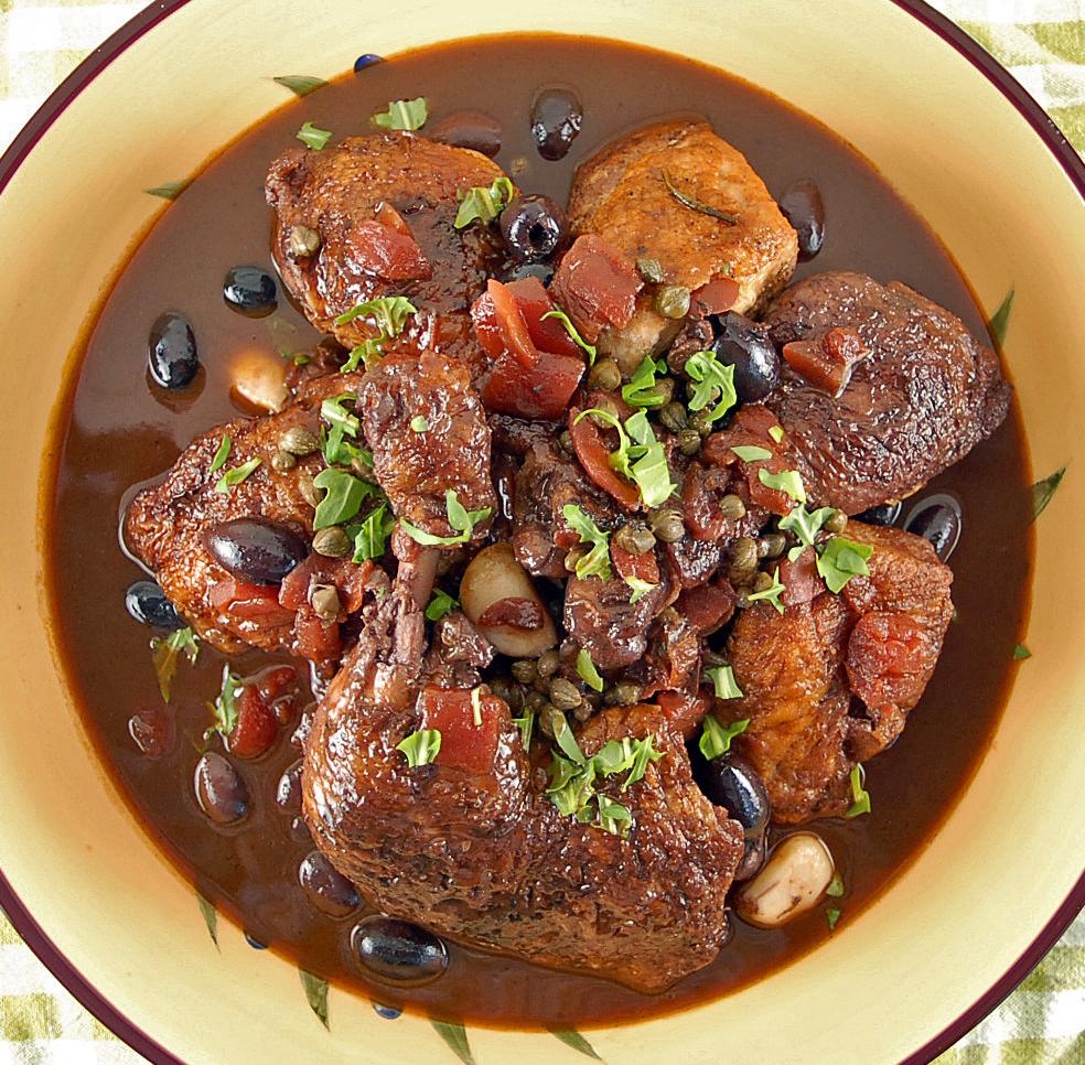  Indulge in the savory flavors of this braised chicken, enhanced by the depth of a rich red wine.