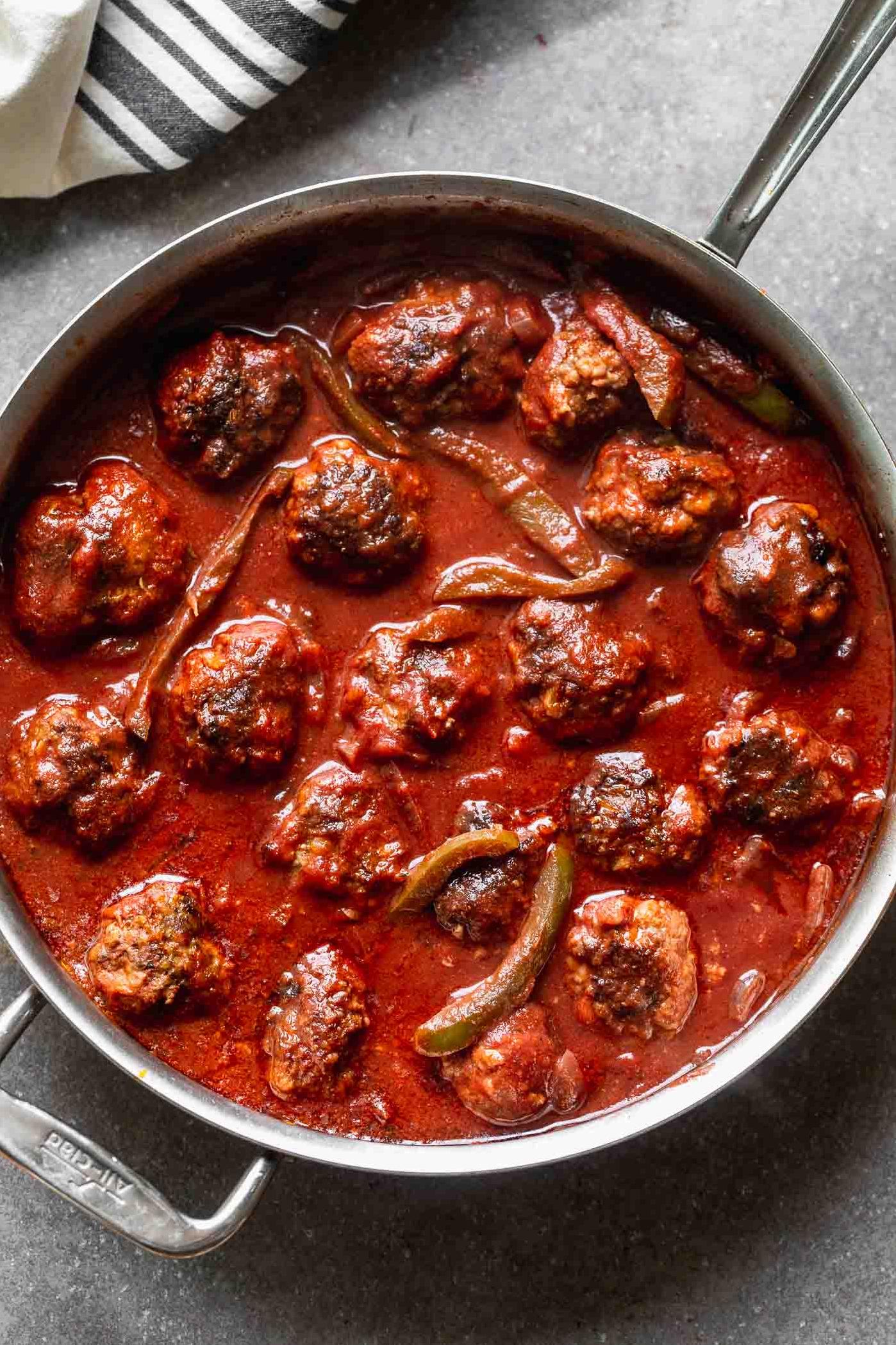  Juicy Meatballs and Spicy Sausage sizzling in Chianti Sauce