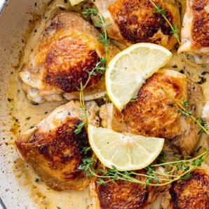  Juicy pan-roasted chicken coated in aromatic rosemary and garlic is perfect for a cozy dinner at home.