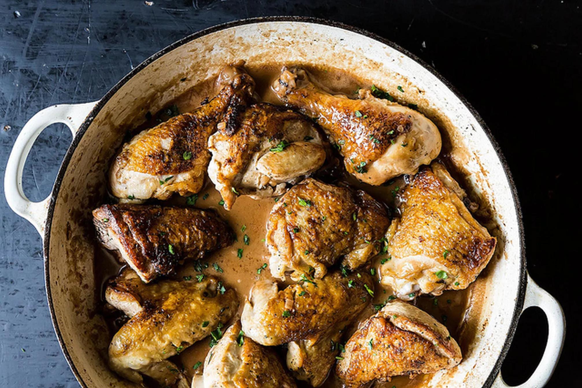  Let your chicken bask in a bath of red wine vinegar and spices for a dish that will have everyone asking for seconds.