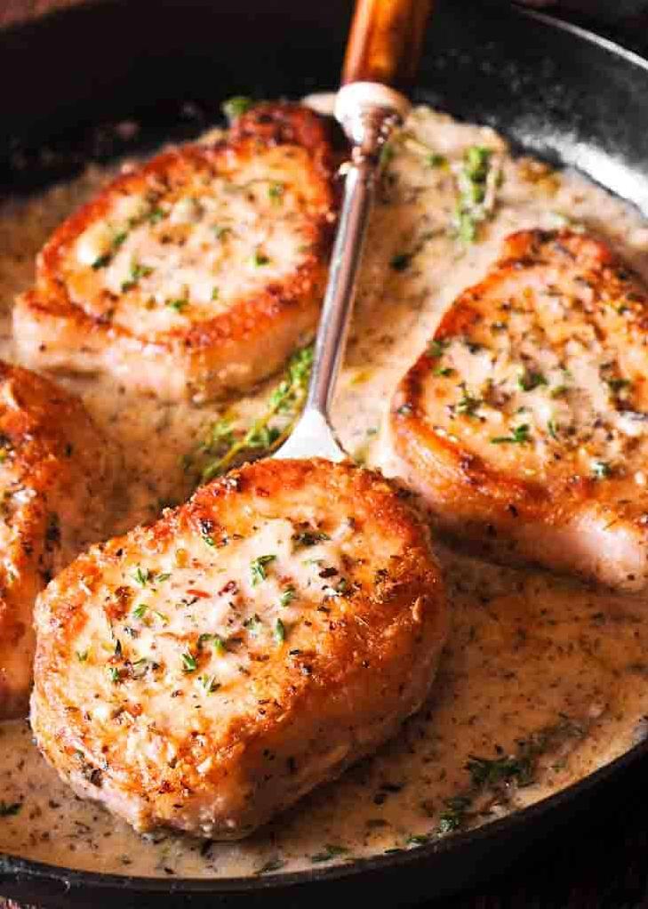  Melt-in-your-mouth pork chops smothered in a luscious white wine sauce.