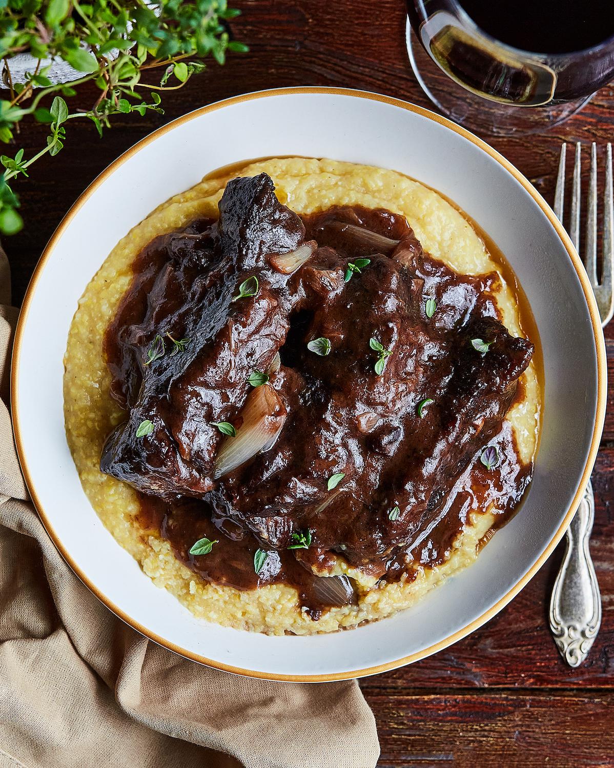  Pair these short ribs with a full-bodied red wine for a perfect dinner combination.