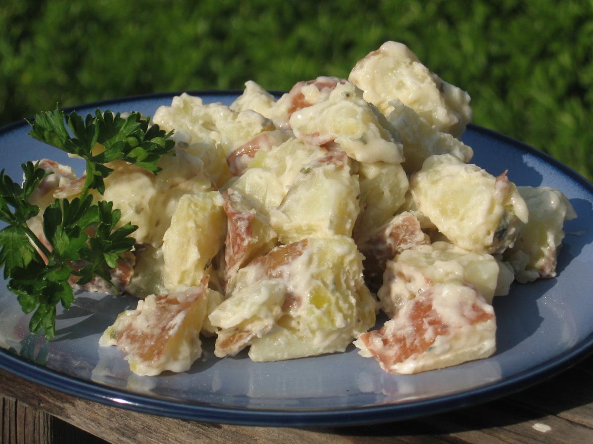  Perfect for summertime gatherings, this potato salad is both bright and flavorful.