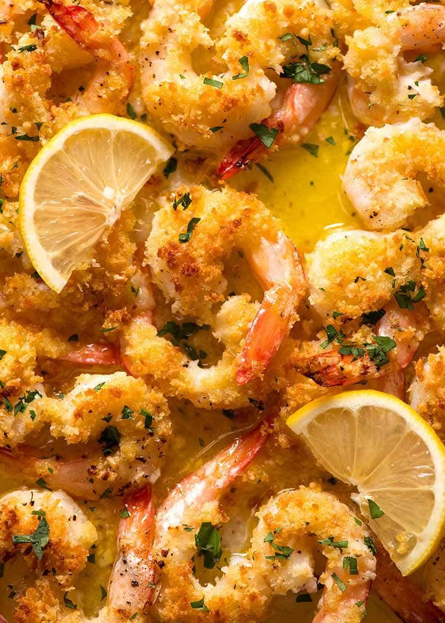  Perfectly cooked shrimp bathed in a luscious and tangy white wine butter sauce.