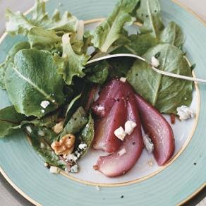 Poached Pear Salad With Blue Cheese and Champagne Vinaigrette