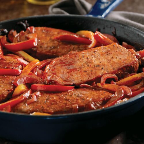 Pork Loin Braised in Wine and Red Peppers