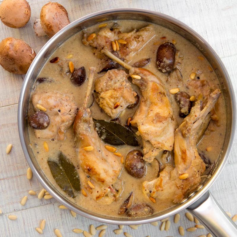Rabbit (Or Chicken) in Wine With Mushrooms