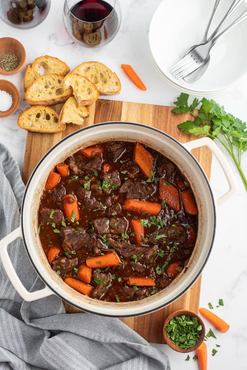  Red wine adds a depth of flavor to this classic beef soup that's perfect for any occasion.