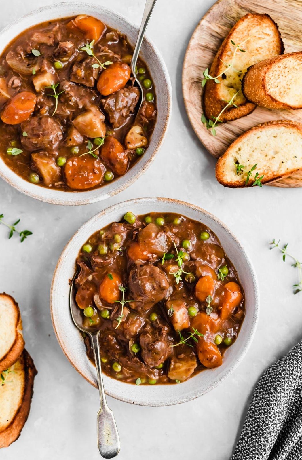  Red wine adds a rich depth of flavor to this stew