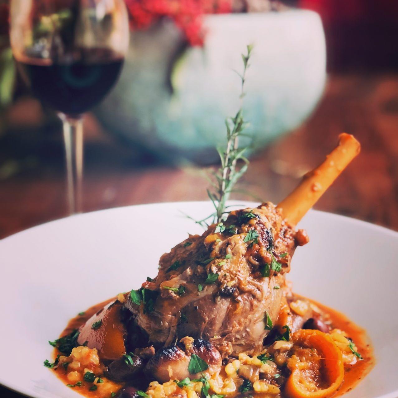  Savor the Mediterranean flavors of lamb shanks infused with wine and olives.