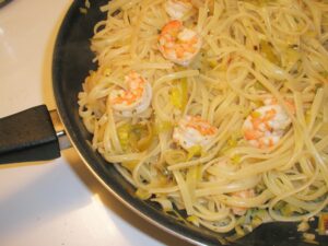 Shrimp and Leek Linguine in White Wine Sauce