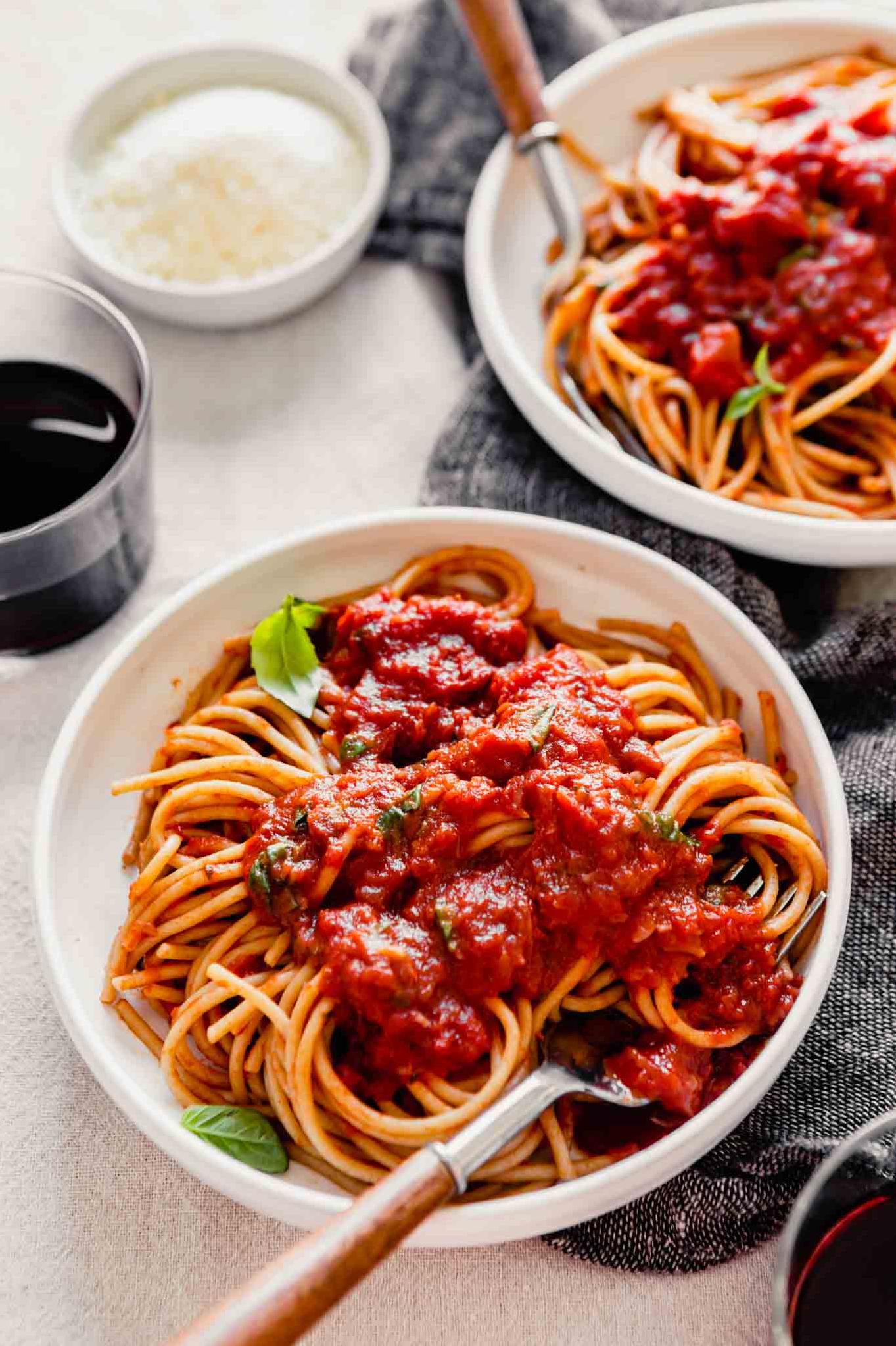  Simply pour a glass of red for yourself and one for the pasta sauce