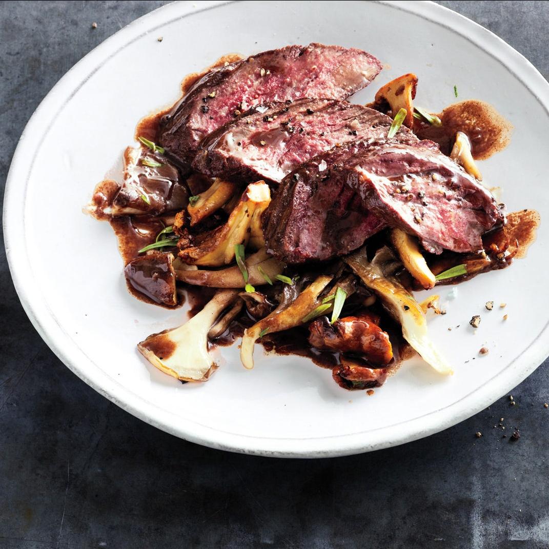  Sizzle and serve: Flank steak with mushroom wine sauce is a crowd pleaser!