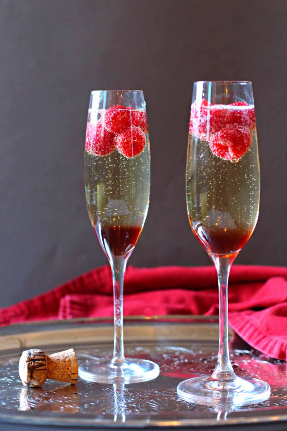 Sparkling Wine Cocktail;  Raspberries & Chambord