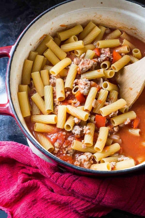  Spice up your pasta game with the addition of savory sausage.