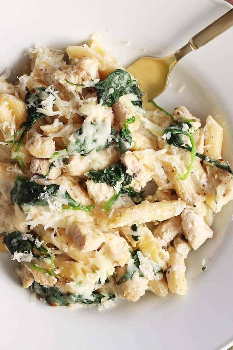 Spinach & Asiago Cheese Wine Sauce over Rice