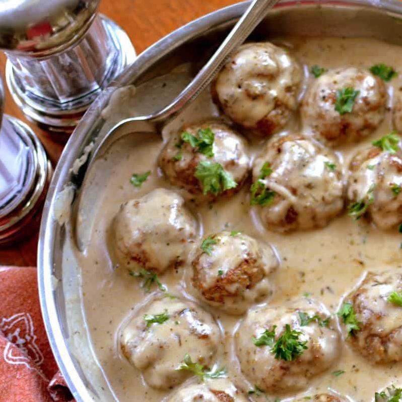  Spoon up these tender, juicy meatballs for a hearty meal.