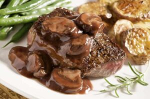 Steak With Red Wine, Mushroom Reduction