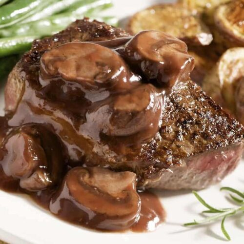 Steak With Red Wine, Mushroom Reduction