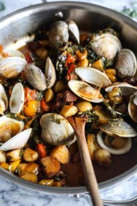 Steamed Clams in Wine and Chorizo