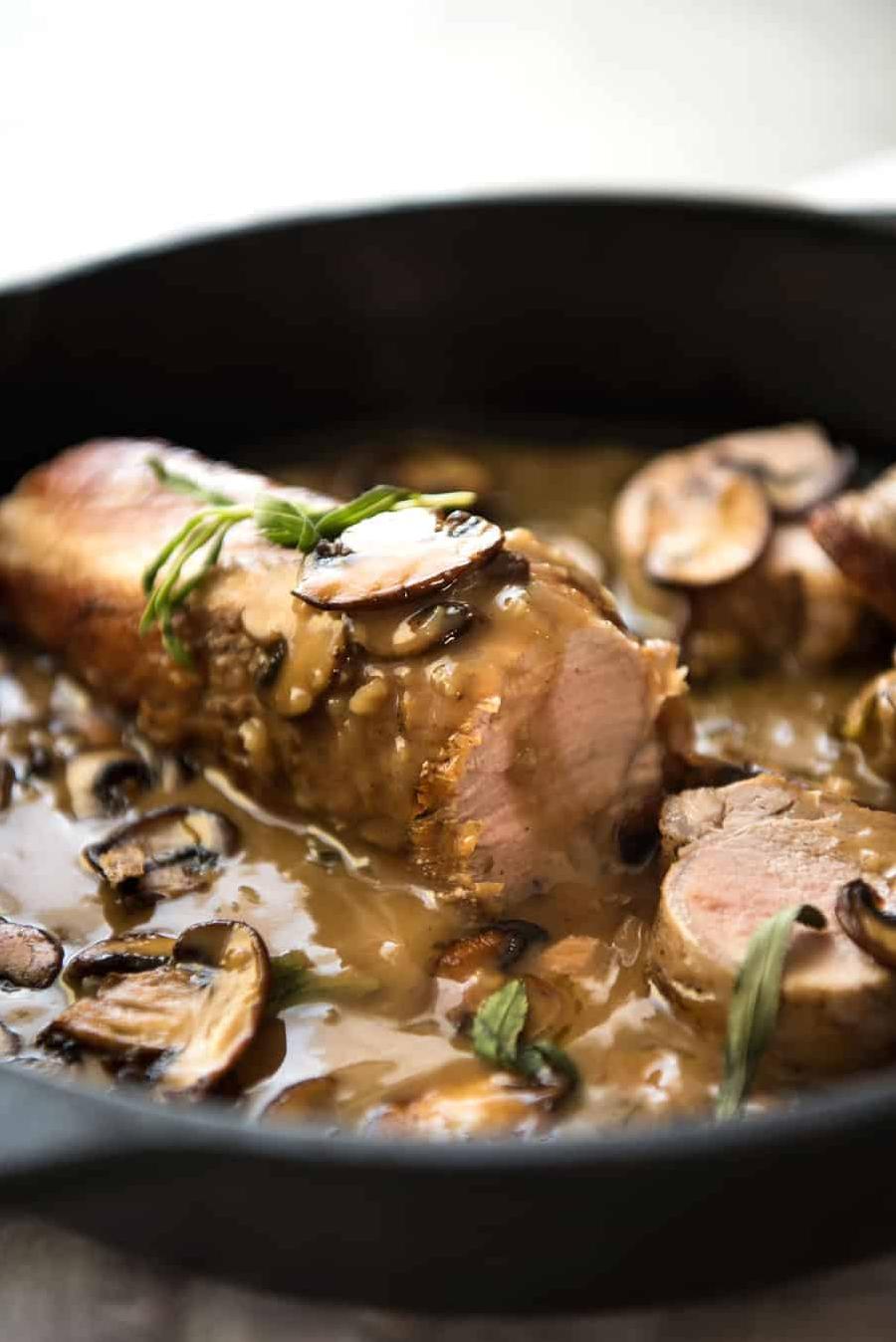  Stuffed with savory mushrooms and port wine, this pork tenderloin embodies an indulgent meal